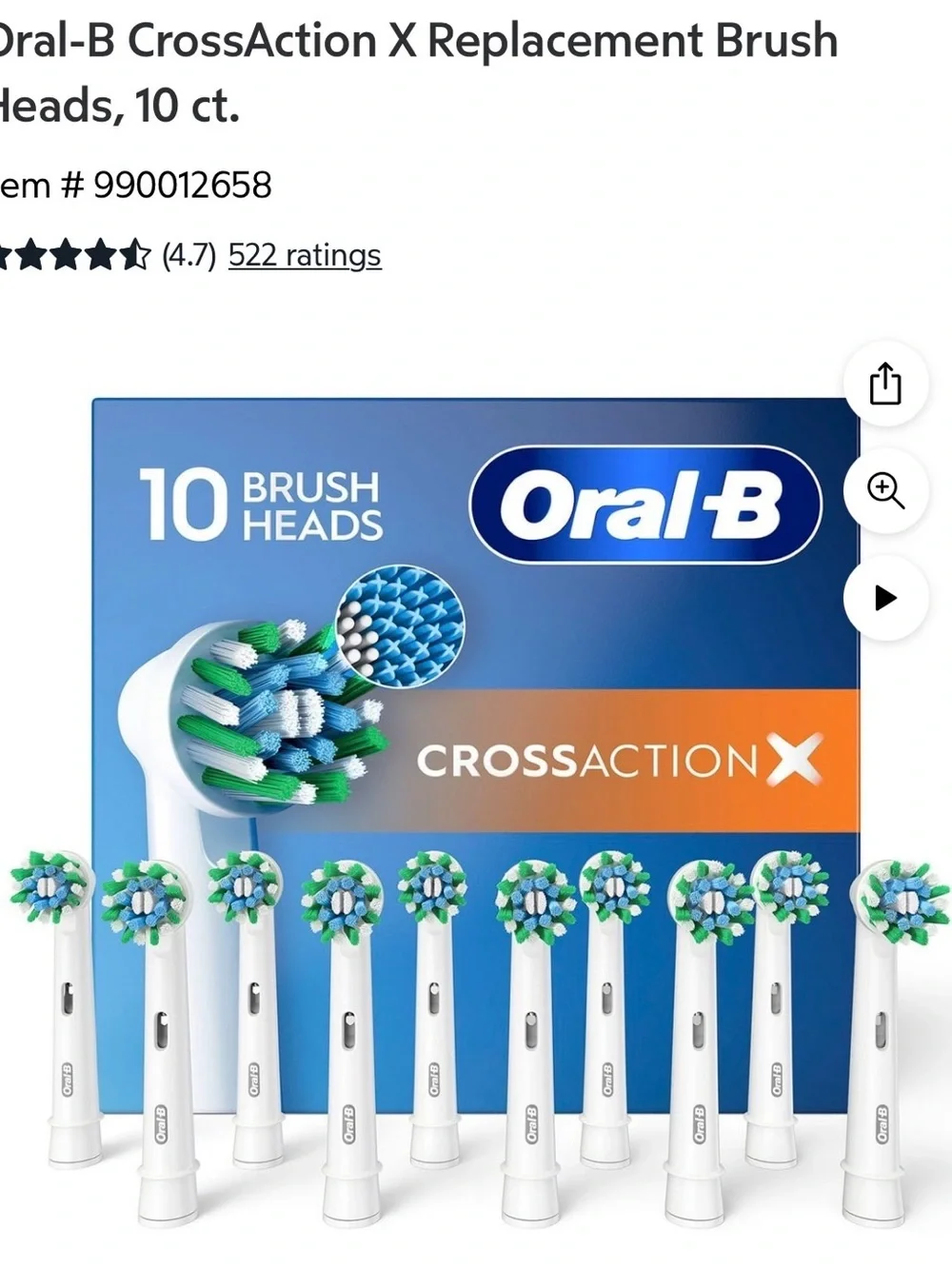 Oral-B CrossAction X Replacement Brush Heads, 9 count, 1 missing
